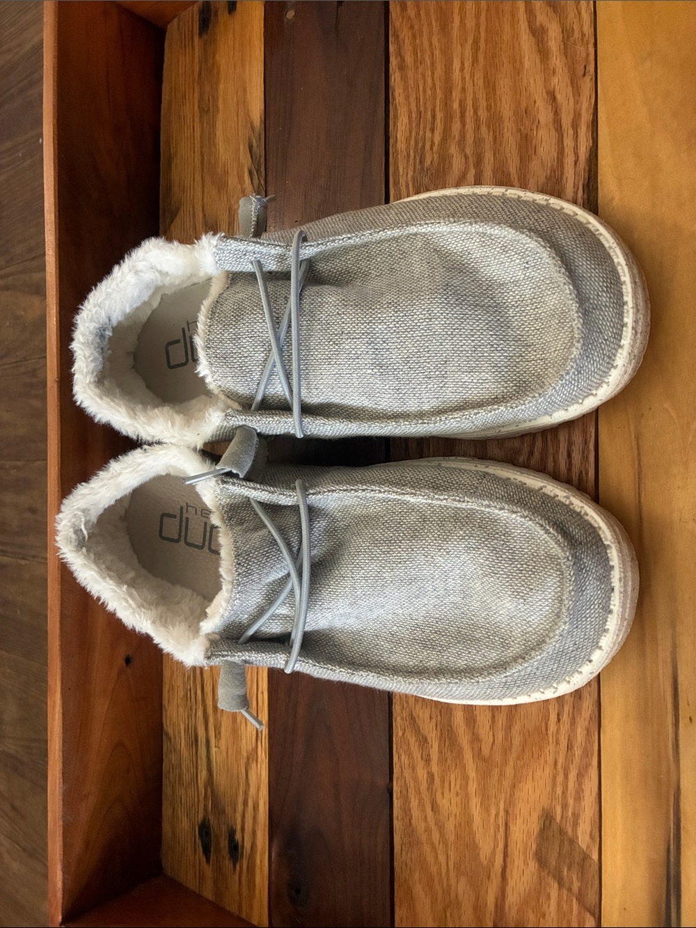 Hey Dude Slip-On Shoes in Light Gray with Faux-Fur Lining
